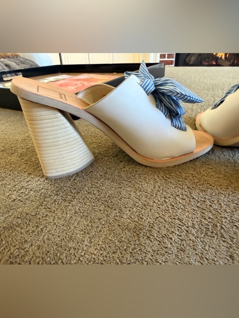Dolce Vita Amber Heeled Sandal - Cream w Blue Striped Ribbon - Size 10 - EUC - Picture 5 of 7